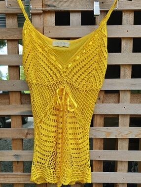 Yellow Crochet Tie-Front Camisole